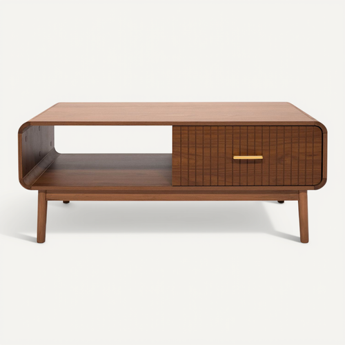 Table Basse Rétro 105cm 1 Tiroir Finition Noyer Milo