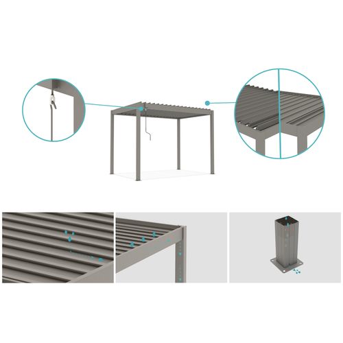 Pergola Bioclimatique Autoportée Piana 3x2m Aluminium Taupe - Lames Orientables