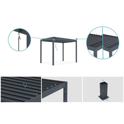 Pergola Bioclimatique Autoportée Piana 3x2m Aluminium Gris - Lames Orientables