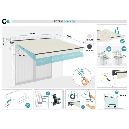 Store Banne Semi-coffre Motorisé Fazzio 4x3m - Toile Premium 320g/m² Beige