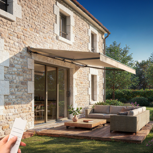 Store Banne Semi-coffre Motorisé Fazzio 4x3m - Toile Premium 320g/m² Beige