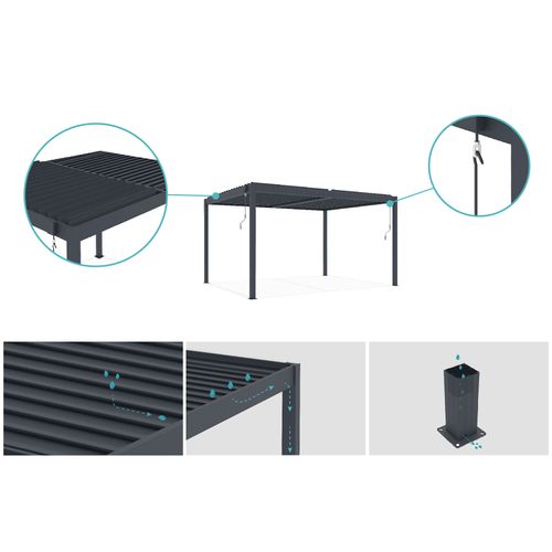 Pergola Bioclimatique Autoportée 4x3m Aluminium Thermolaqué Gris Anthracite Lames Orientables Piana