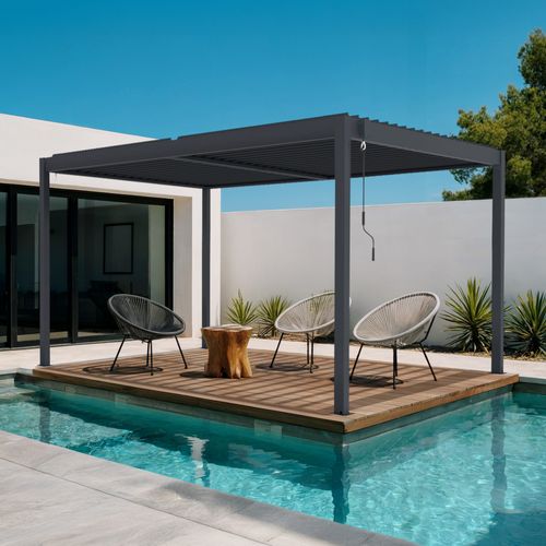 Pergola Bioclimatique Autoportée 4x3m Aluminium Thermolaqué Gris Anthracite Lames Orientables Piana