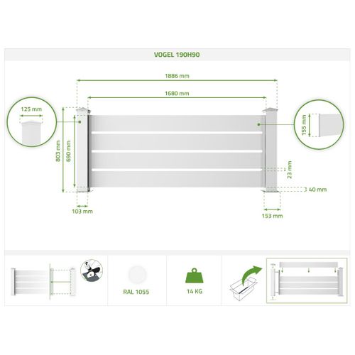 Lot De 2 Clôtures Aluminium Vogel 190h90 Blanc