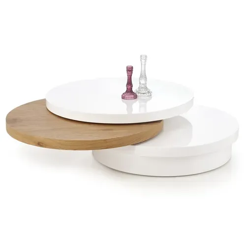 Table Basse Ronde 80 Cm Laquée Blanche Et Bois Golden Chelle