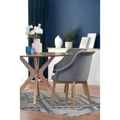 Table De Salle à Manger Ronde Avec Pieds En Bois Massif Et Plateau Plaqué Chêne Naturel Racoon