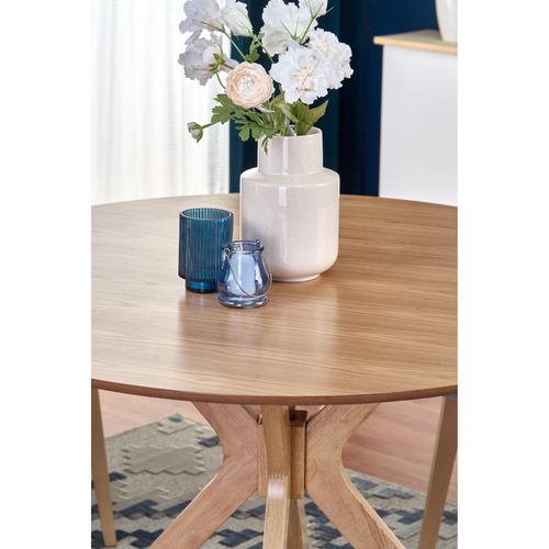 Table De Salle à Manger Ronde Avec Pieds En Bois Massif Et Plateau Plaqué Chêne Naturel Racoon