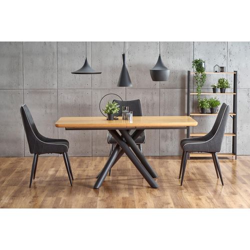 Table De Salle à Manger Avec Pied Central Design En Acier Noir Et Plateau Aspect Chêne Montevideo