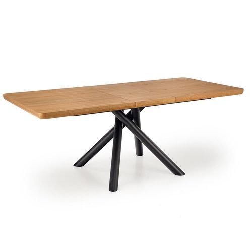 Table De Salle à Manger Avec Pied Central Design En Acier Noir Et Plateau Aspect Chêne Montevideo