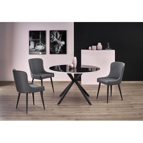 Table Ronde 120cm Noir Laqué Avec Liseré Blanc Shiny