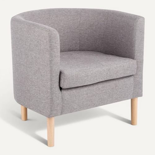 Fauteuil Cabriolet En Tissu Gris Avec Pieds En Bois Massif Soho