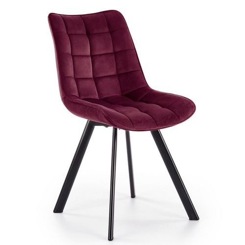 Chaise Contemporaine En Velours Bordeaux Avec Pieds En Métal Noir Liberty