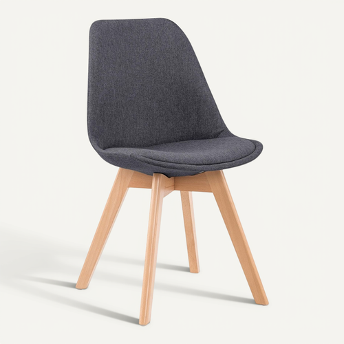 Chaise Scandinave Gris Foncé En Tissu Et Pieds Bois Massif Bertil