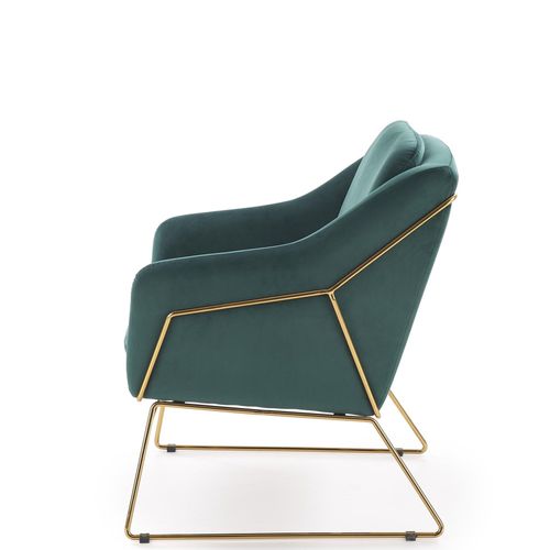 Fauteuil Contemporain En Velours Vert Avec Structure Design En Métal Doré Jazzy