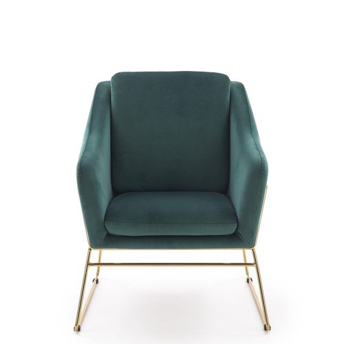 Fauteuil Contemporain En Velours Vert Avec Structure Design En Métal Doré Jazzy