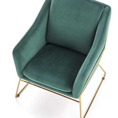 Fauteuil Contemporain En Velours Vert Avec Structure Design En Métal Doré Jazzy