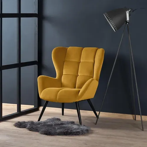Fauteuil Contemporain En Velours Jaune Moutarde Glasgow