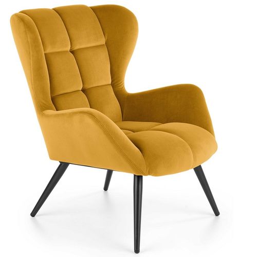 Fauteuil Contemporain En Velours Jaune Moutarde Glasgow