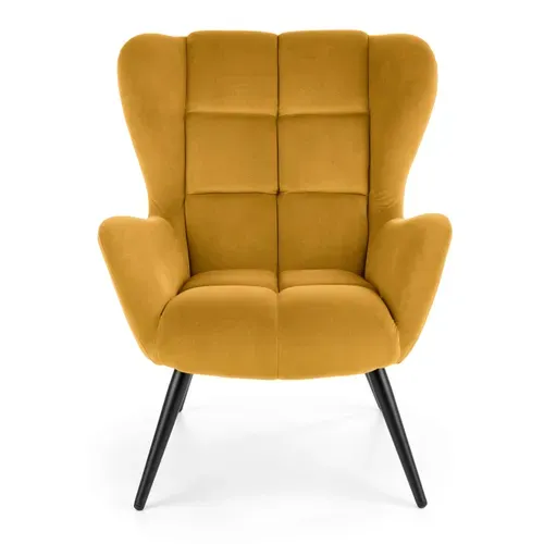 Fauteuil Contemporain En Velours Jaune Moutarde Glasgow
