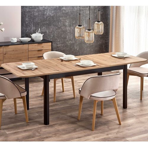 Table à Manger Extensible 160-228 Noire Et Aspect Chêne Brehat
