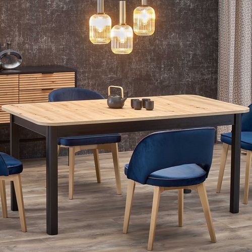 Table à Manger Extensible 160-228 Noire Et Aspect Chêne Brehat