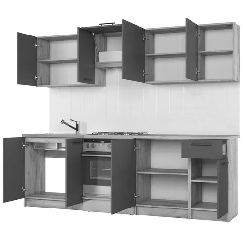 Cuisine Grise 240cm Avec Plan De Travail Style Chêne Rustica