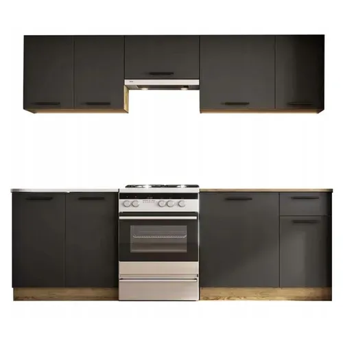 Cuisine Grise 240cm Avec Plan De Travail Style Chêne Rustica