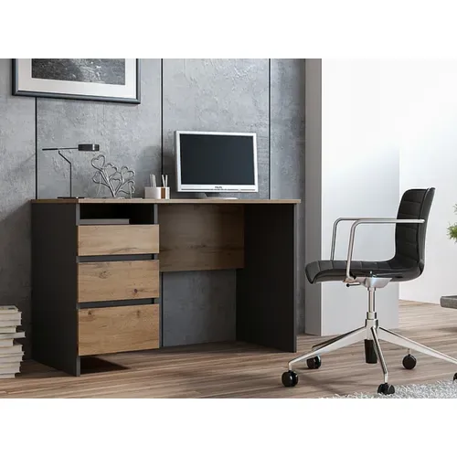 Bureau 120cm Chêne Et Anthracite 3 Tiroirs Study