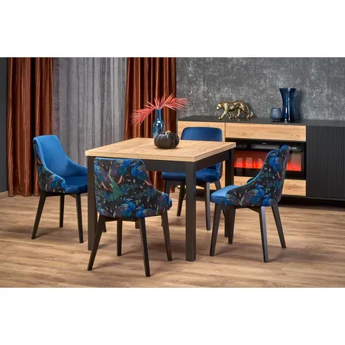 Table à Manger Extensible Carrée Noir et Chêne 90cm Brevla