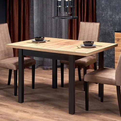 Table à Manger Extensible Carrée Noir et Chêne 90cm Brevla