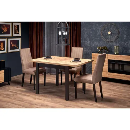 Table à Manger Extensible Carrée Noir et Chêne 90cm Brevla