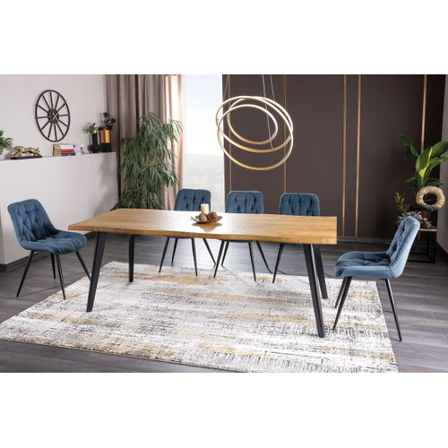 Table Design Extensible Métal Noir Et Chêne Vernis 150cm Meno