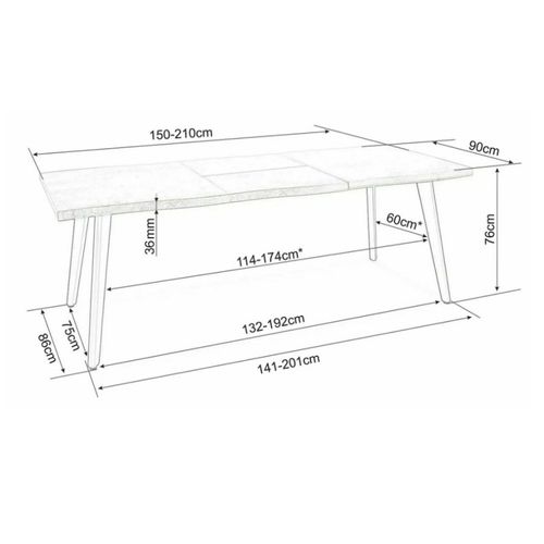 Table Design Extensible Métal Noir Et Chêne Vernis 150cm Meno