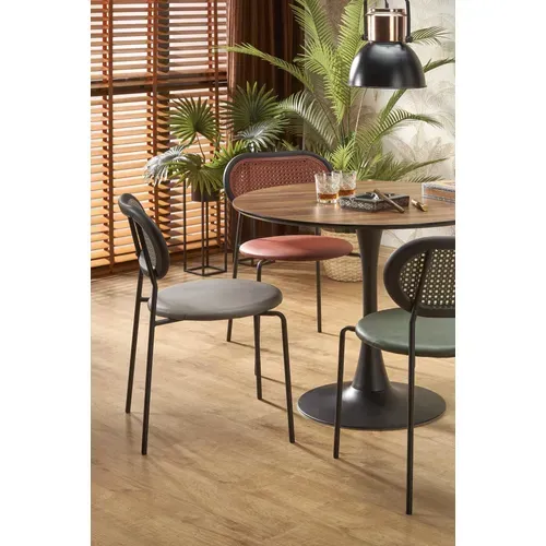 Table Ronde 90 Cm Aspect Noyer Avec Pied Central Noir Sirocco