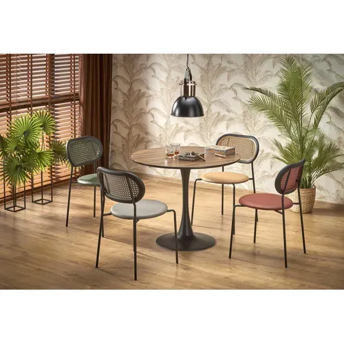 Table Ronde 90 Cm Aspect Noyer Avec Pied Central Noir Sirocco