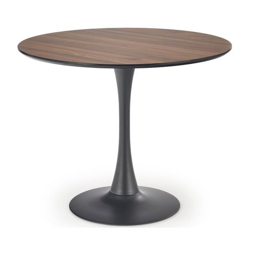 Table Ronde 90 Cm Aspect Noyer Avec Pied Central Noir Sirocco