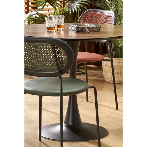 Table Ronde 90 Cm Aspect Noyer Avec Pied Central Noir Sirocco