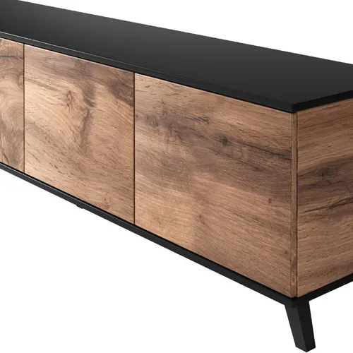 Meuble TV 200 Cm Noir Et Aspect Chêne Wotan Pump