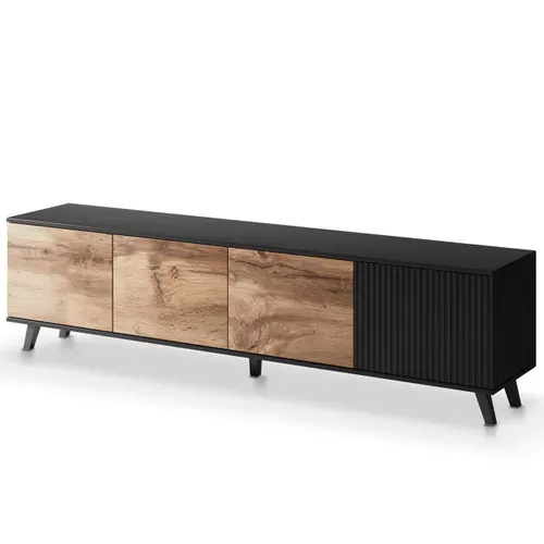 Meuble TV 200 Cm Noir Et Aspect Chêne Wotan Pump