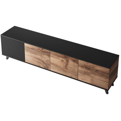 Meuble TV 200 Cm Noir Et Aspect Chêne Wotan Pump