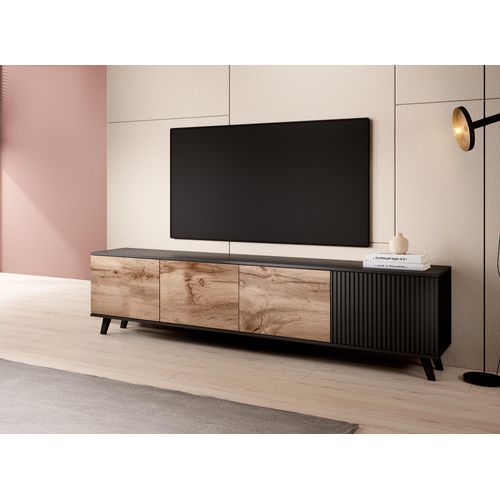 Meuble TV 200 Cm Noir Et Aspect Chêne Wotan Pump