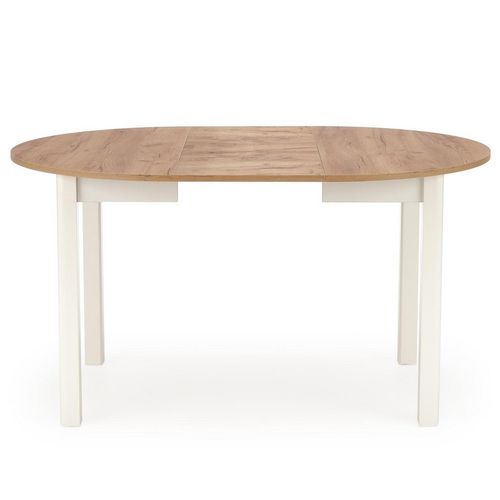 Table à Manger Ronde 100cm Extensible Avec Plateau Aspect Chêne Et Pieds Blancs Carene