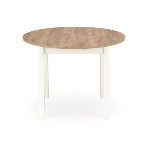Table à Manger Ronde 100cm Extensible Avec Plateau Aspect Chêne Et Pieds Blancs Carene