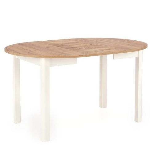 Table à Manger Ronde 100cm Extensible Avec Plateau Aspect Chêne Et Pieds Blancs Carene