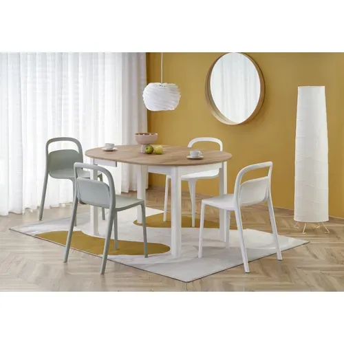 Table à Manger Ronde 100cm Extensible Avec Plateau Aspect Chêne Et Pieds Blancs Carene
