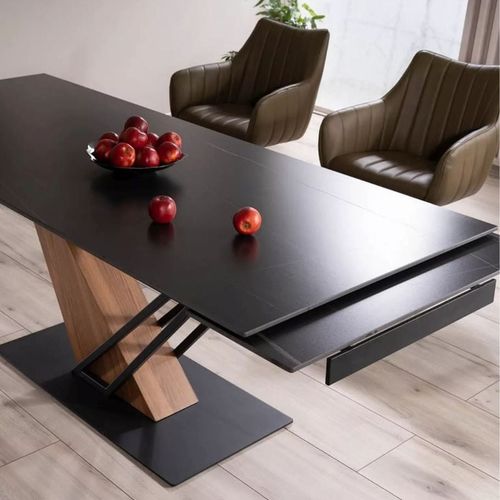 Table Design Extensible Métal et Effet Marbre 180-240cm Viro