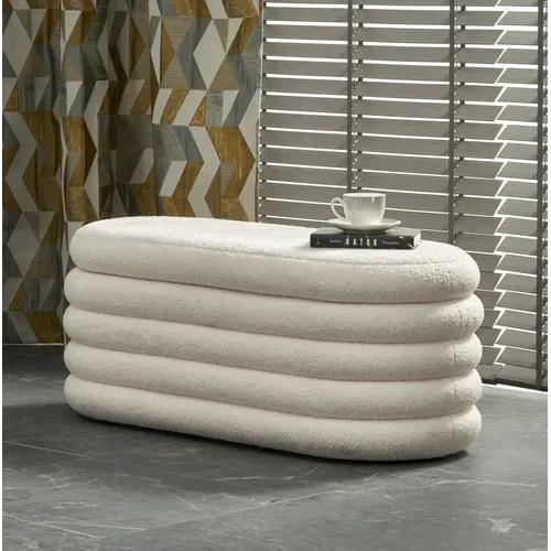 Banc Couleur Crème En Tissu Bouclé Avec Coffre De Rangement Nikola