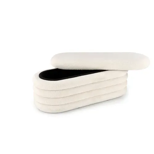 Banc Couleur Crème En Tissu Bouclé Avec Coffre De Rangement Nikola