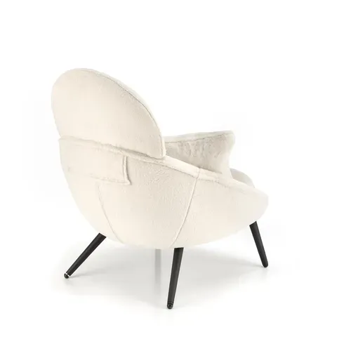 Fauteuil Lounge Design En Tissu Beige Avec Pieds En Métal Noir Plazza