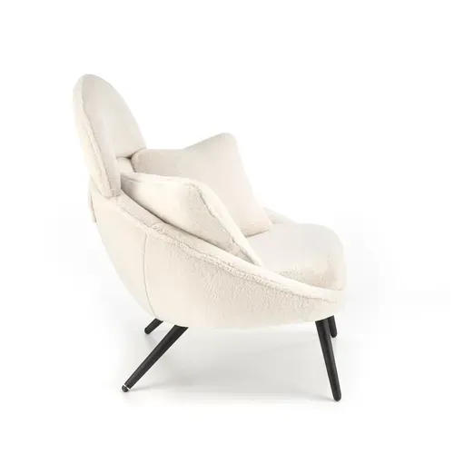 Fauteuil Lounge Design En Tissu Beige Avec Pieds En Métal Noir Plazza